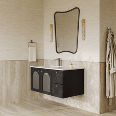 Eden Matt Black Vanity Unit with Fluted Glass & Stone Basin 1000mm