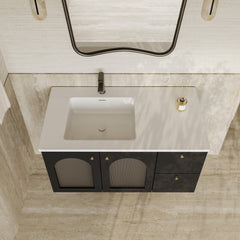 Eden Matt Black Vanity Unit with Fluted Glass & Stone Basin 1000mm