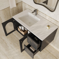 Eden Matt Black Vanity Unit with Fluted Glass & Stone Basin 1000mm