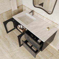 Eden Matt Black Vanity Unit with Fluted Glass & Stone Basin 1200mm