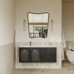 Eden Matt Black Vanity Unit with Fluted Glass & Stone Basin 1200mm