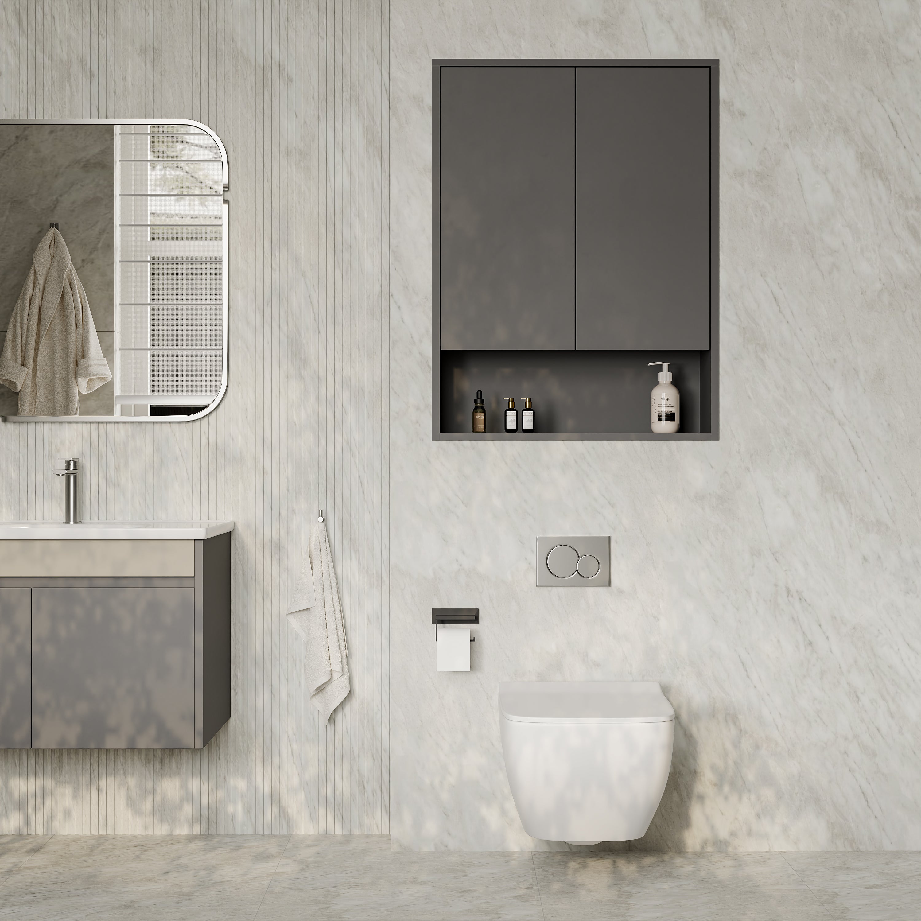 Luna Wall-Mounted Storage Cabinet with Open Shelf