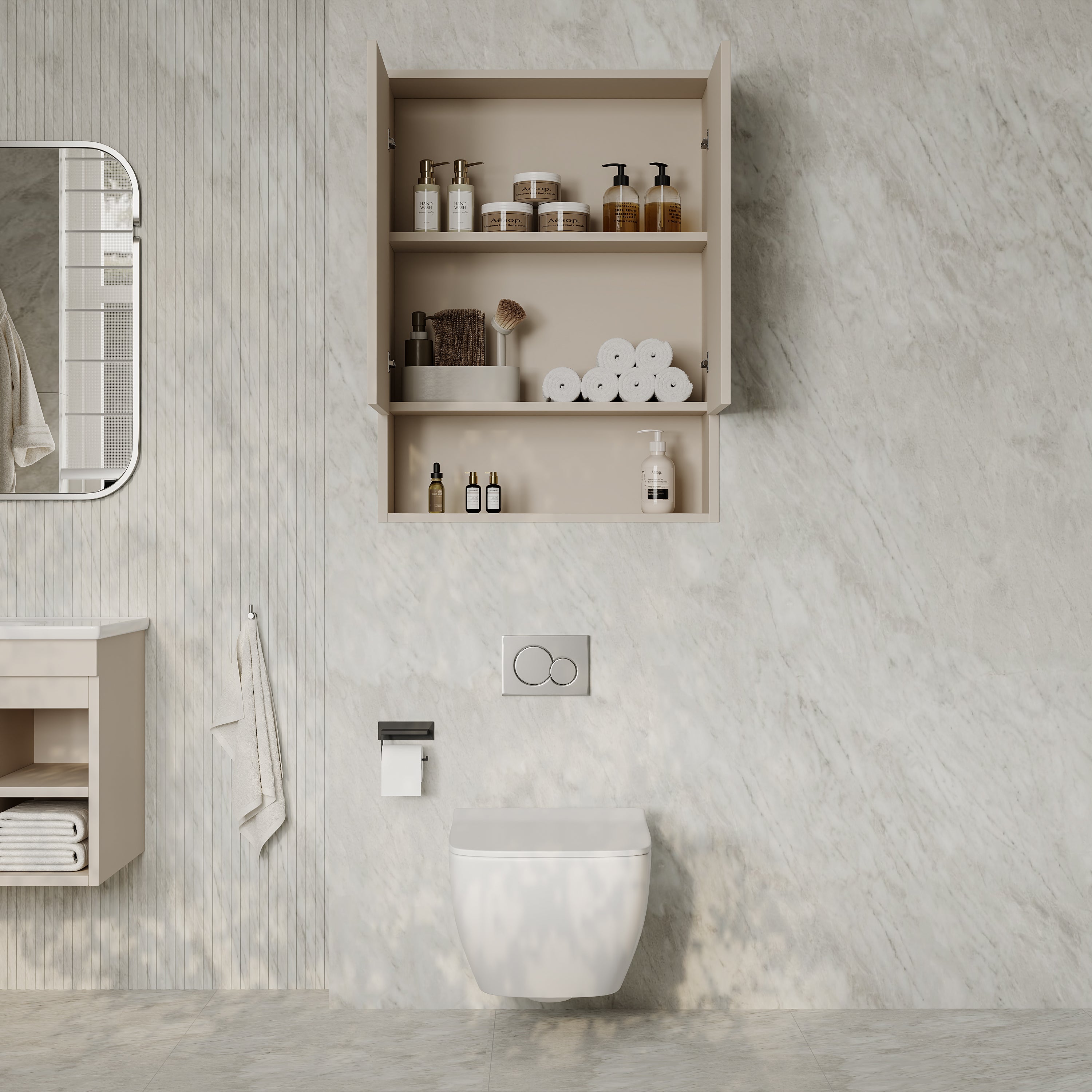 Luna Wall-Mounted Storage Cabinet with Open Shelf