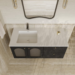 Eden Matt Black Vanity Unit with Fluted Glass & Stone Basin 1200mm