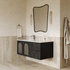Eden Matt Black Vanity Unit with Fluted Glass & Stone Basin 1200mm