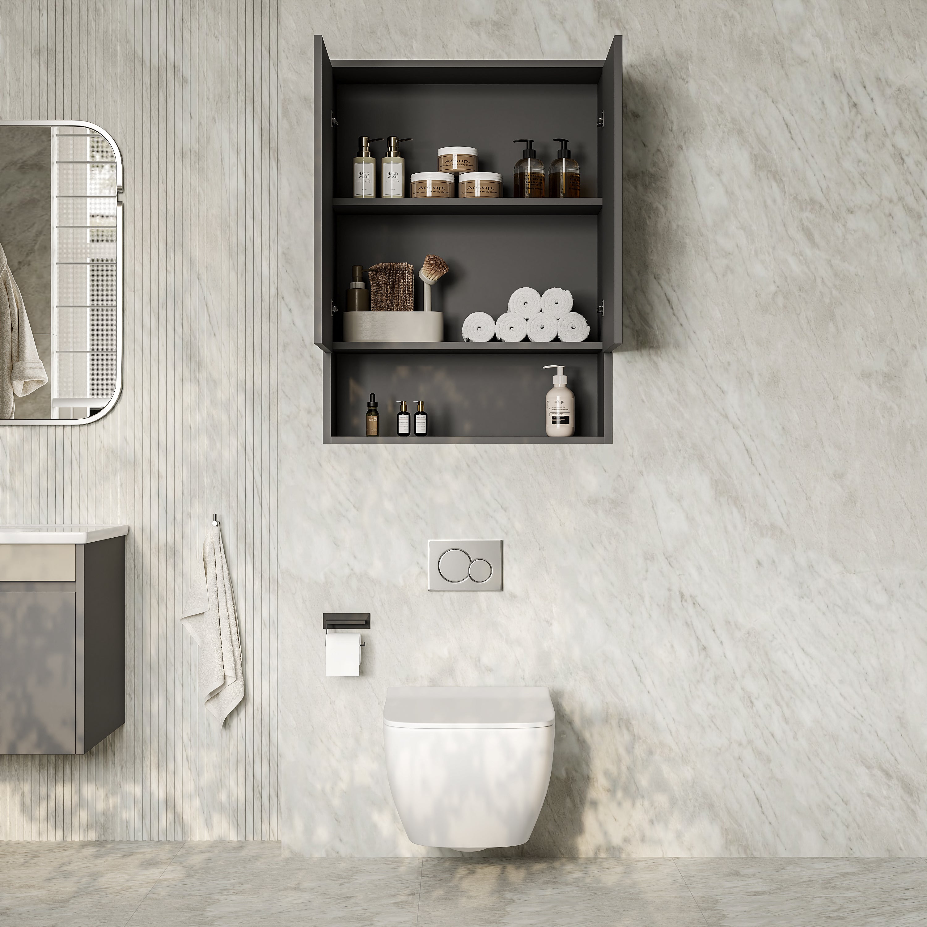 Luna Wall-Mounted Storage Cabinet with Open Shelf