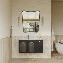 Eden Matt Black Vanity Unit with Fluted Glass & Stone Basin 900mm