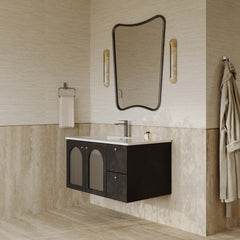 Eden Matt Black Vanity Unit with Fluted Glass & Stone Basin 900mm