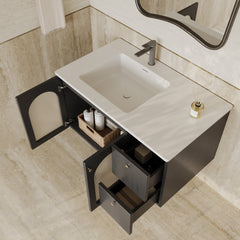 Eden Matt Black Vanity Unit with Fluted Glass & Stone Basin 900mm