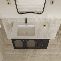 Eden Matt Black Vanity Unit with Fluted Glass & Stone Basin 900mm
