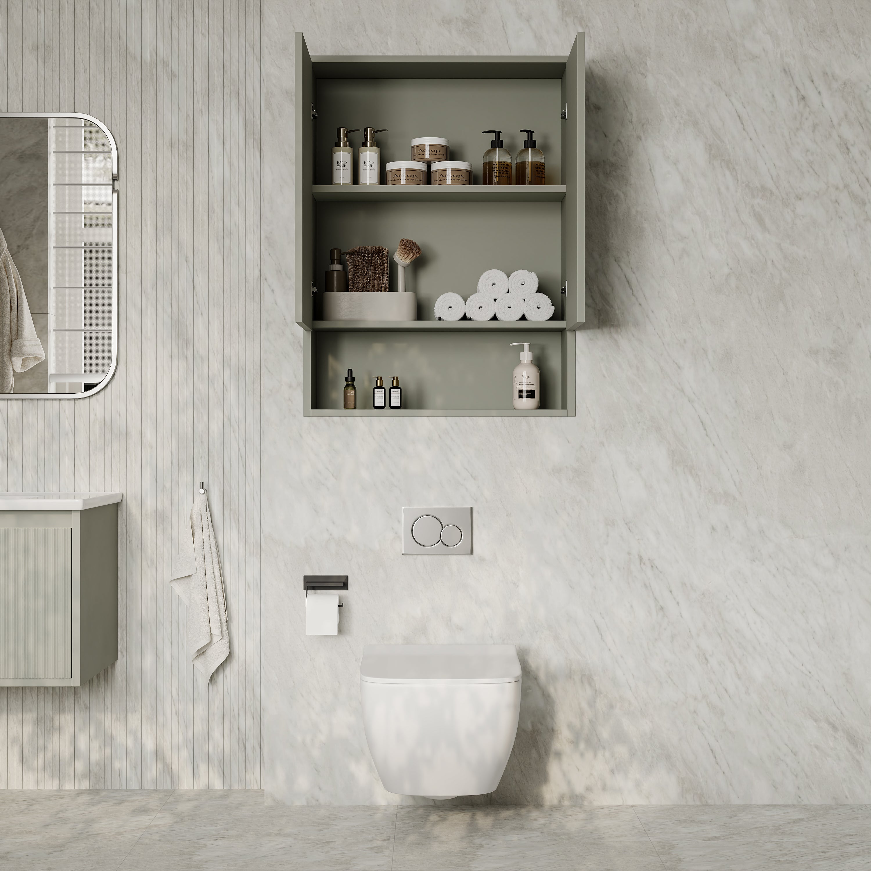 Luna Wall-Mounted Storage Cabinet with Open Shelf