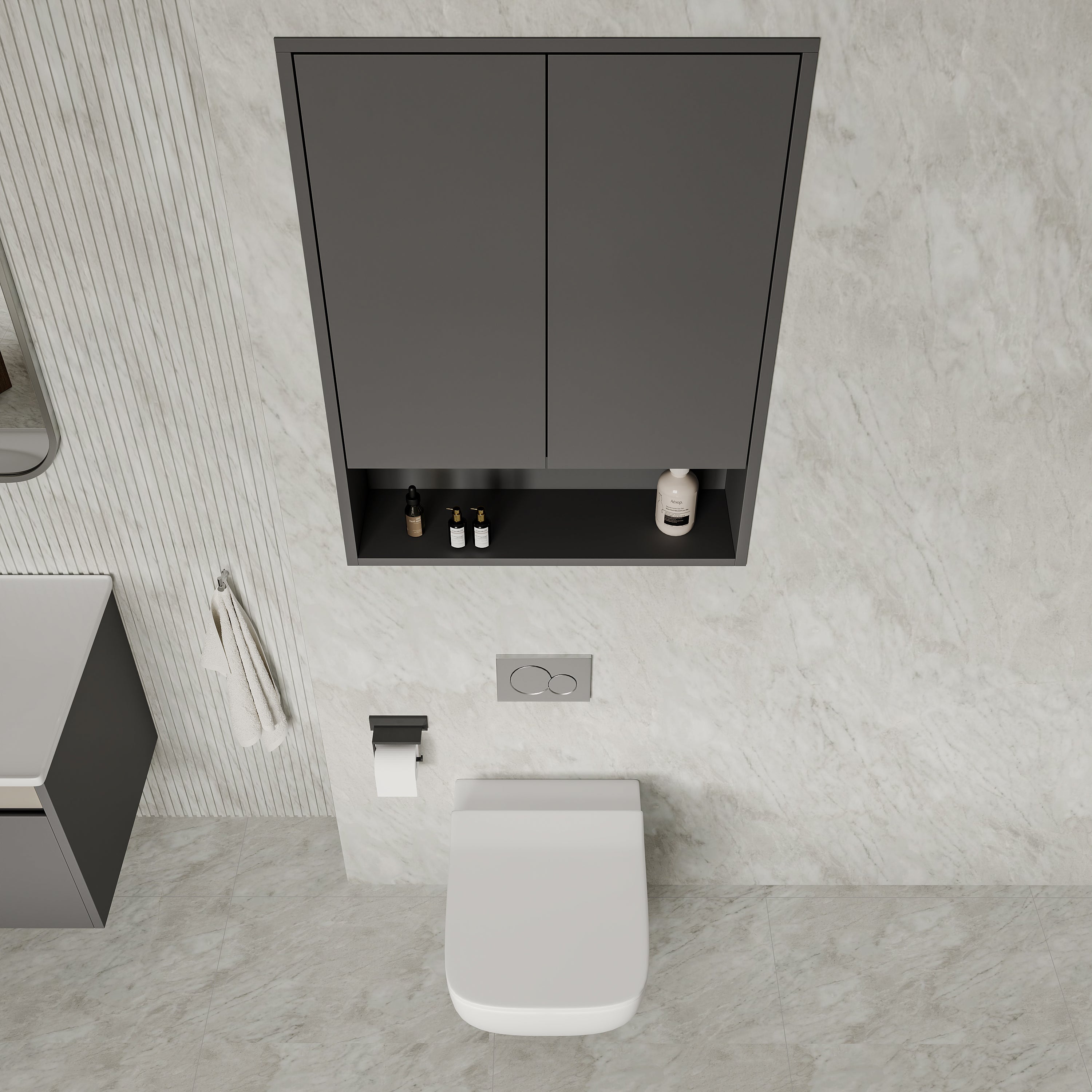 Luna Wall-Mounted Storage Cabinet with Open Shelf